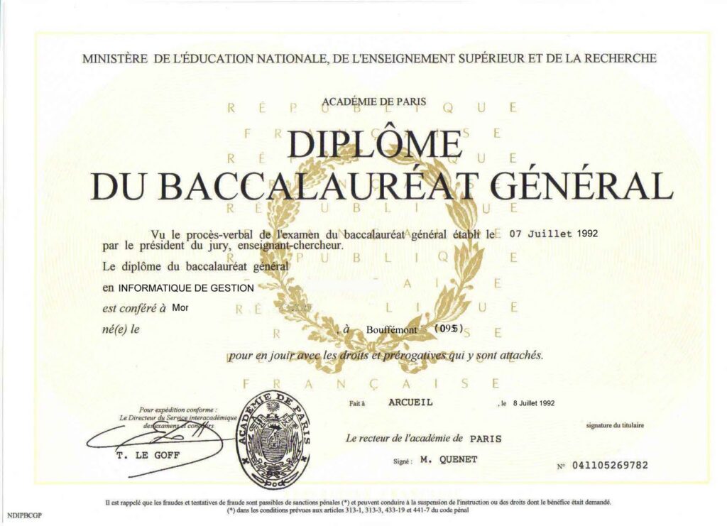 Diplôme authentique en France